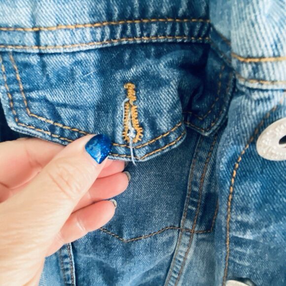 Vintage Spoon Jeans Denim Jacket Womens Size XL Trucker graffiti Eye Art 90s - Picture 4 of 6